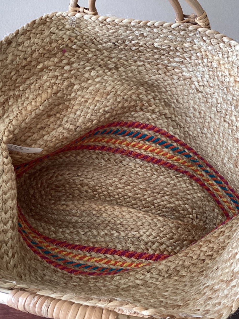 MAGID - LARGE WOVEN MULTI-COLOR JUTE BAG WITH ORNATE HANDLES - OS - Picture 3 of 6